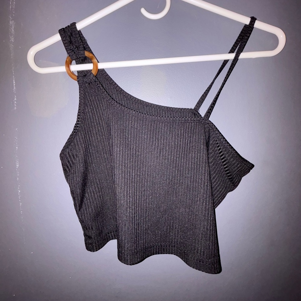SHEIN Black Ribbed Asymmetrical Tank Top